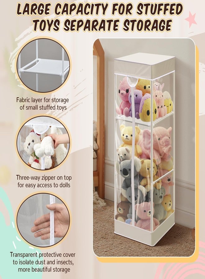 Colingmill 2-tier Plush Toy Stuffed Animal Storage Organizer with Zippered Large Stuffed Toy Holder PVC Waterproof Dustproof Cover 47. 2 Inch Stuff Animal Organizer Holder for Nursery (White) - Image 3